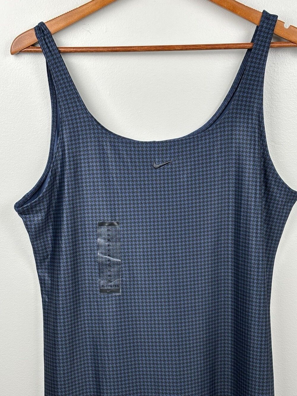 NWT Nike Navy Cami Dress XL Houndstooth Pattern Long Tight Fit New Move To Zero